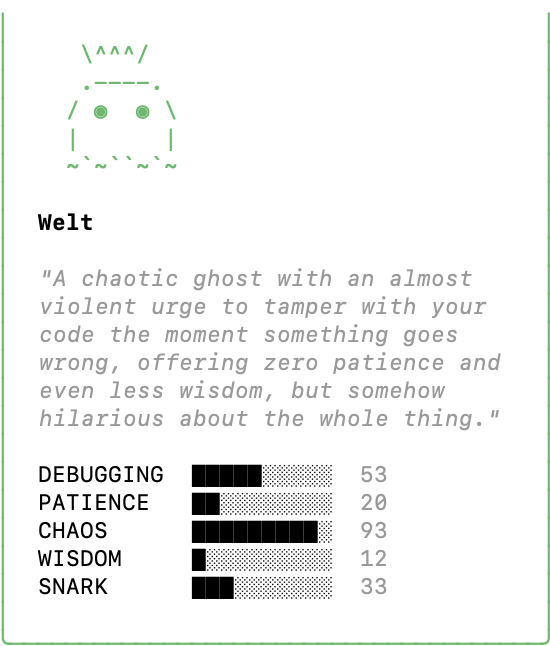 Welt, a chaotic ghost buddy